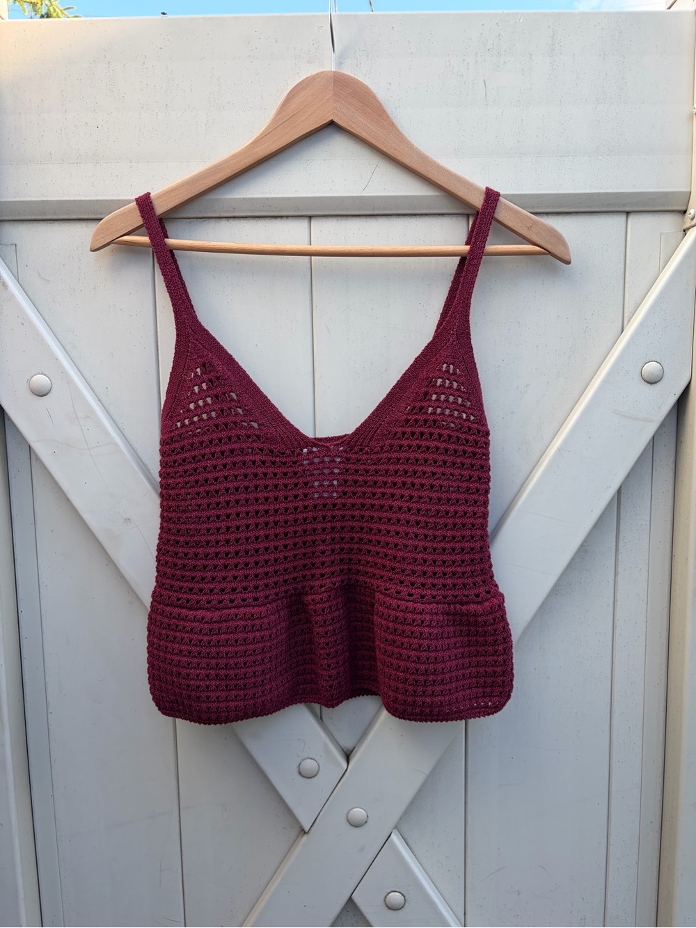 H&M Crochet V-Neck Peplum Tank - Burgundy